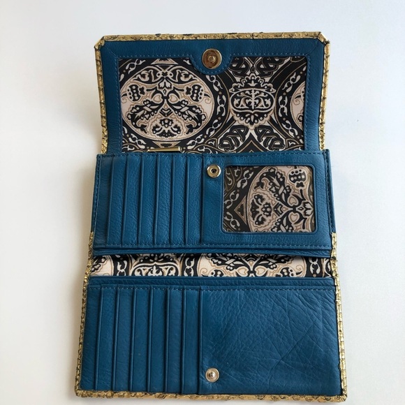 Vintage Juicy Couture Gold Metallic Leather Black Crystals Silver Stud Wallet - Picture 7 of 12